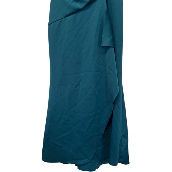 NWT XSCAPE | Hunter Green Demi 3/4 Sleeve Side Ruched Floor Length Gown 14 - Picture 10 of 14